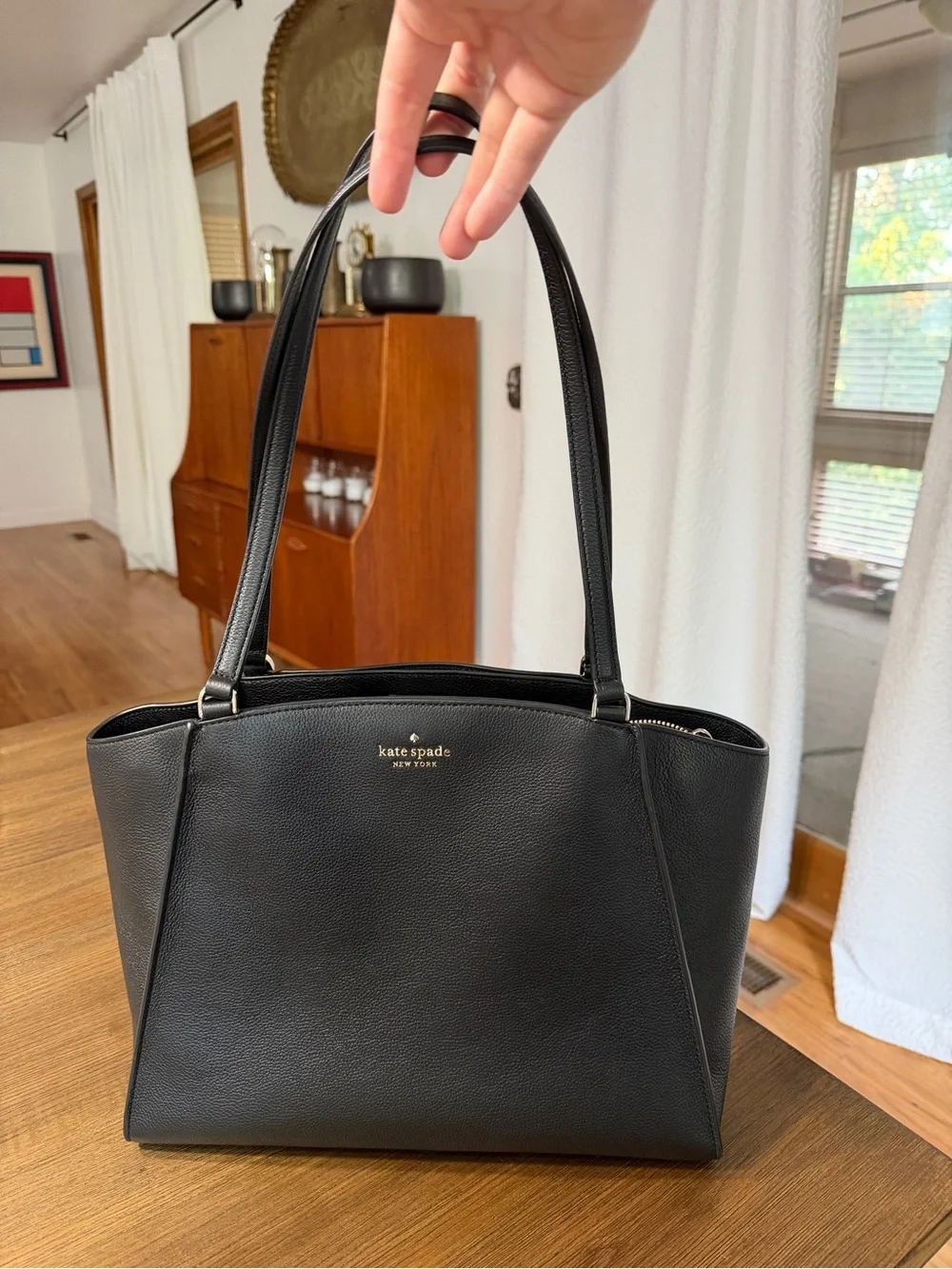 kate spade brim Black Pebbled Leather Shoulder Tote